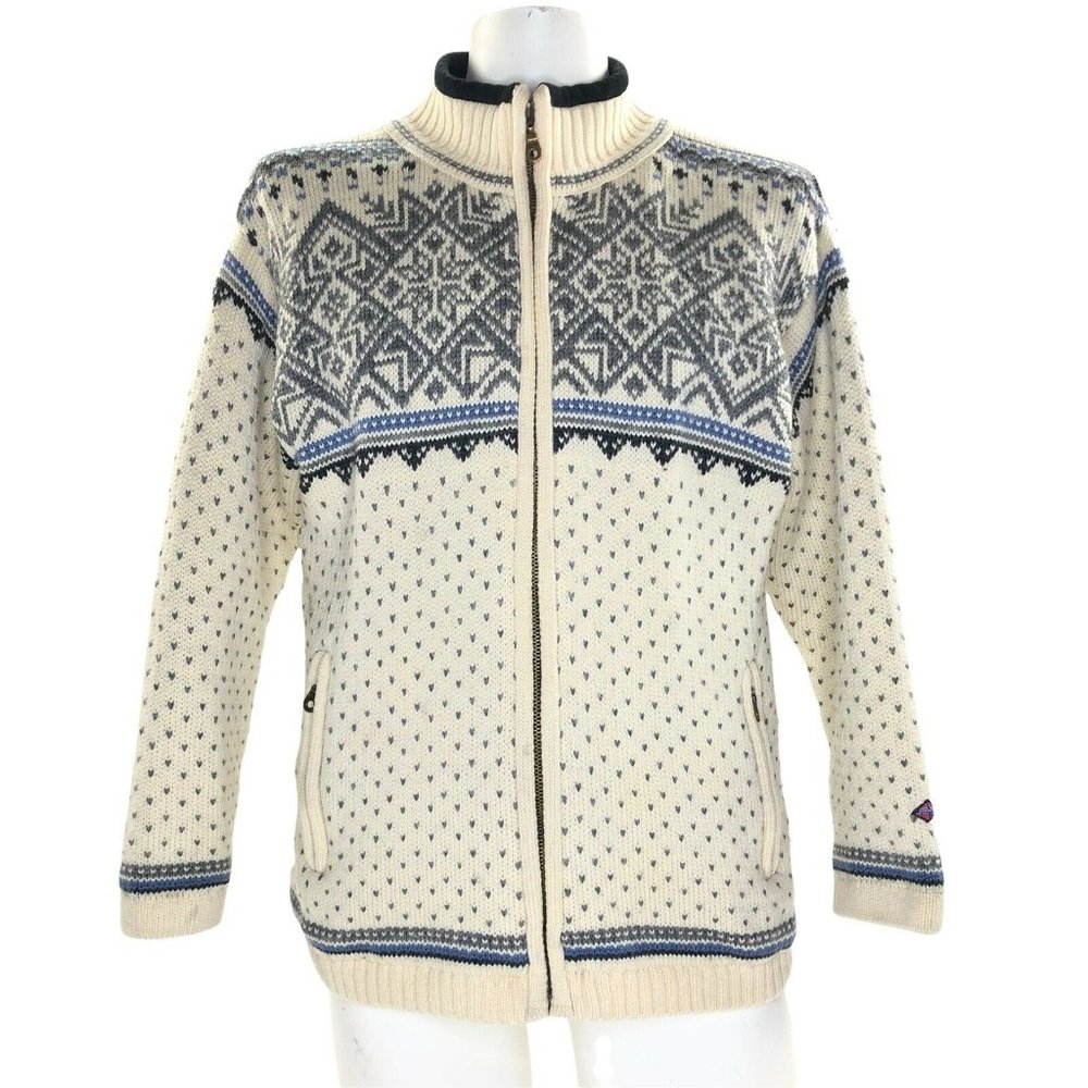 Norskwear Women's SBWC Wool Jacket Norwegian Fair Isle Lined Ivory Cardigan S